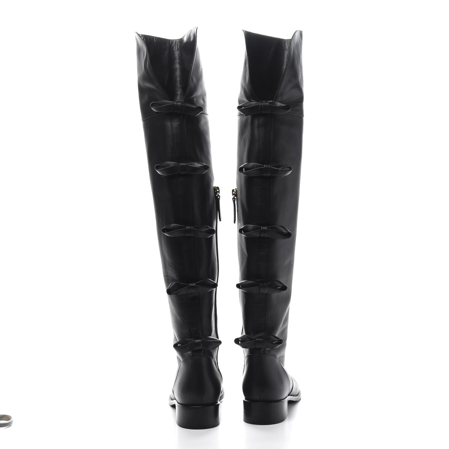Valentino Garavani Calfskin Multi Bow Over the Knee Boots 37.5 Black 4 of 7