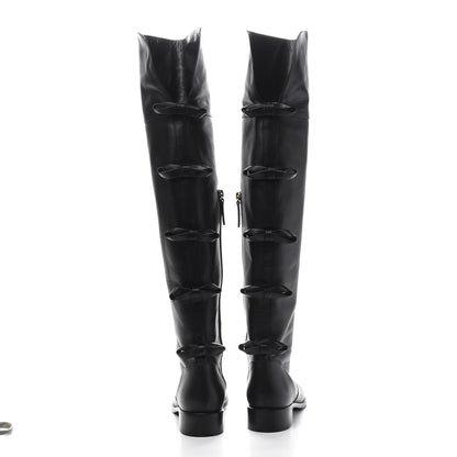 Valentino Garavani Calfskin Multi Bow Over the Knee Boots 37.5 Black 4 of 7