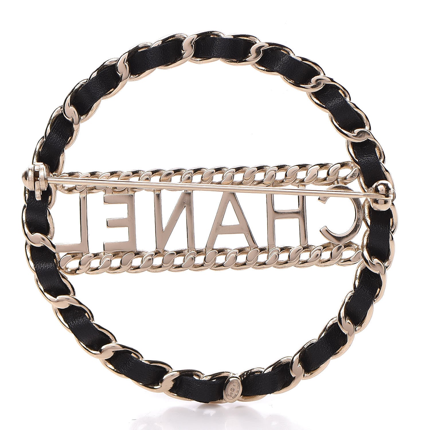 Chanel Lambskin Chain Logo Brooch Black Gold 3 of 5