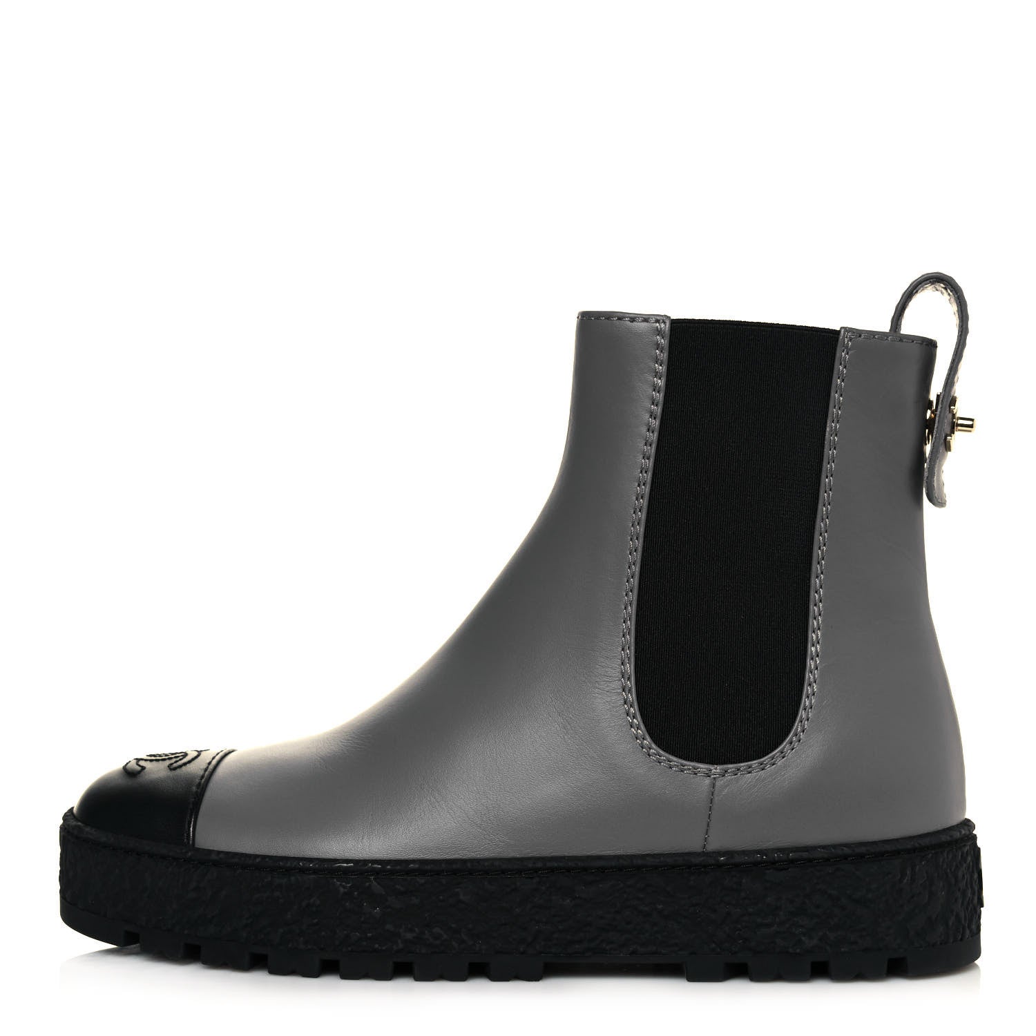 Chanel Calfskin Cap Toe CC Ankle Boots 37 Grey Black 1 of 9