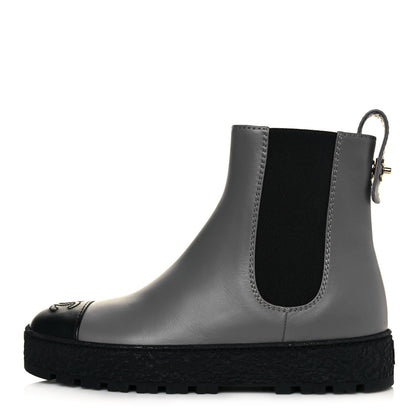 Chanel Calfskin Cap Toe CC Ankle Boots 37 Grey Black 1 of 9