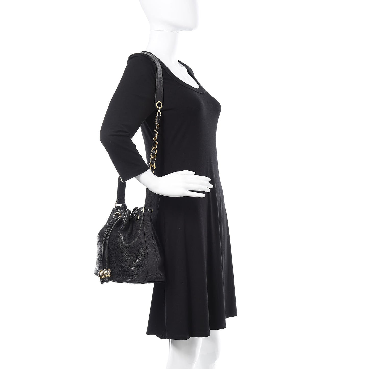 Caviar CC Drawstring Shoulder Bag Black
