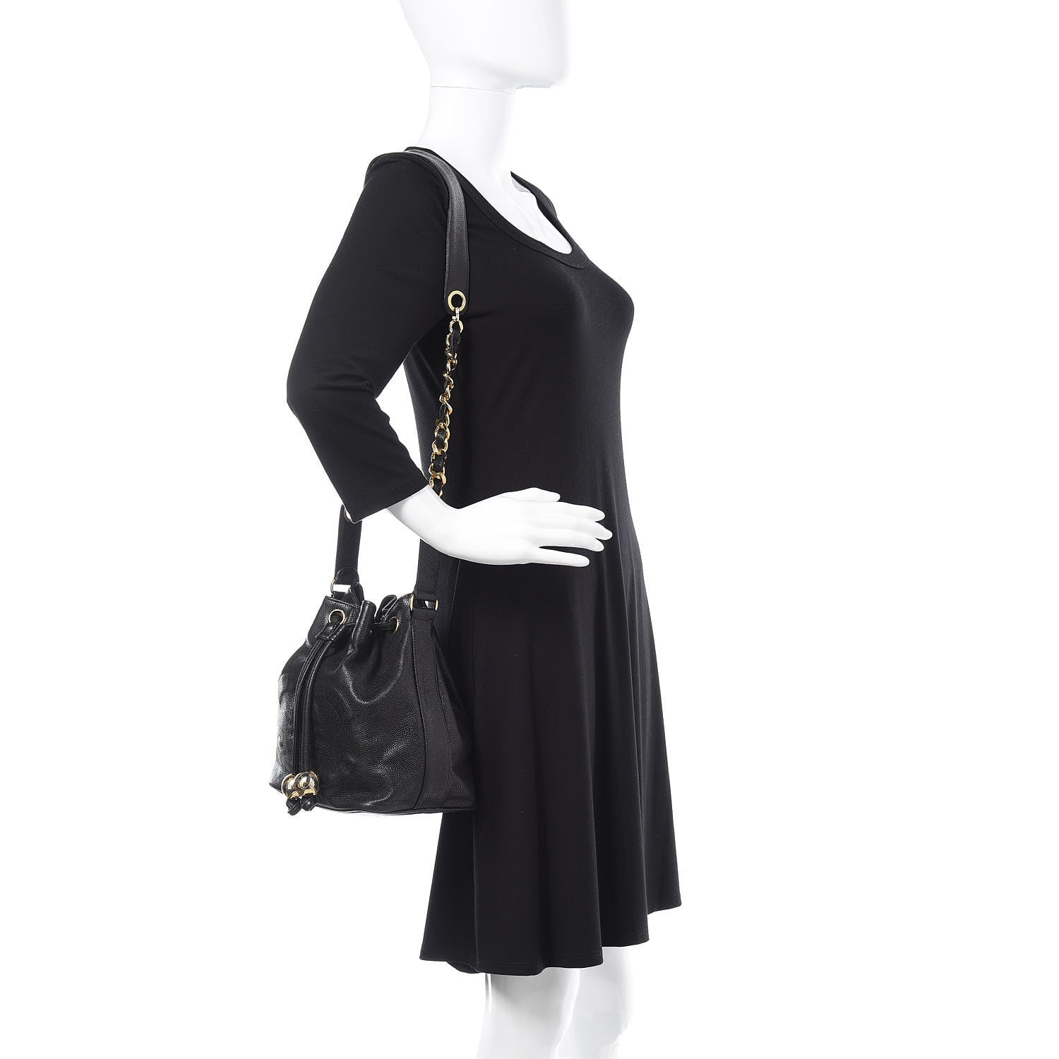 Chanel Caviar CC Drawstring Shoulder Bag Black 2 of 13