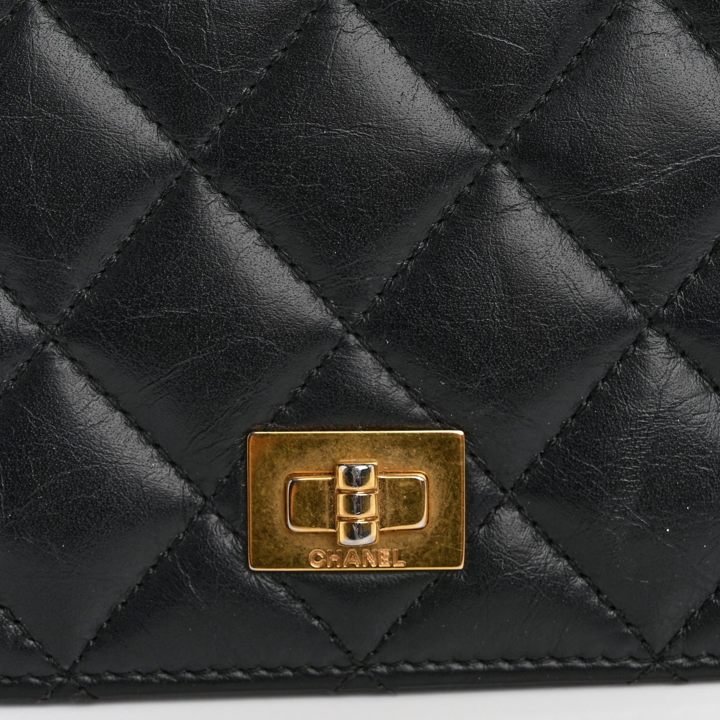 Aged Calfskin Quilted Reissue Yen Wallet Black