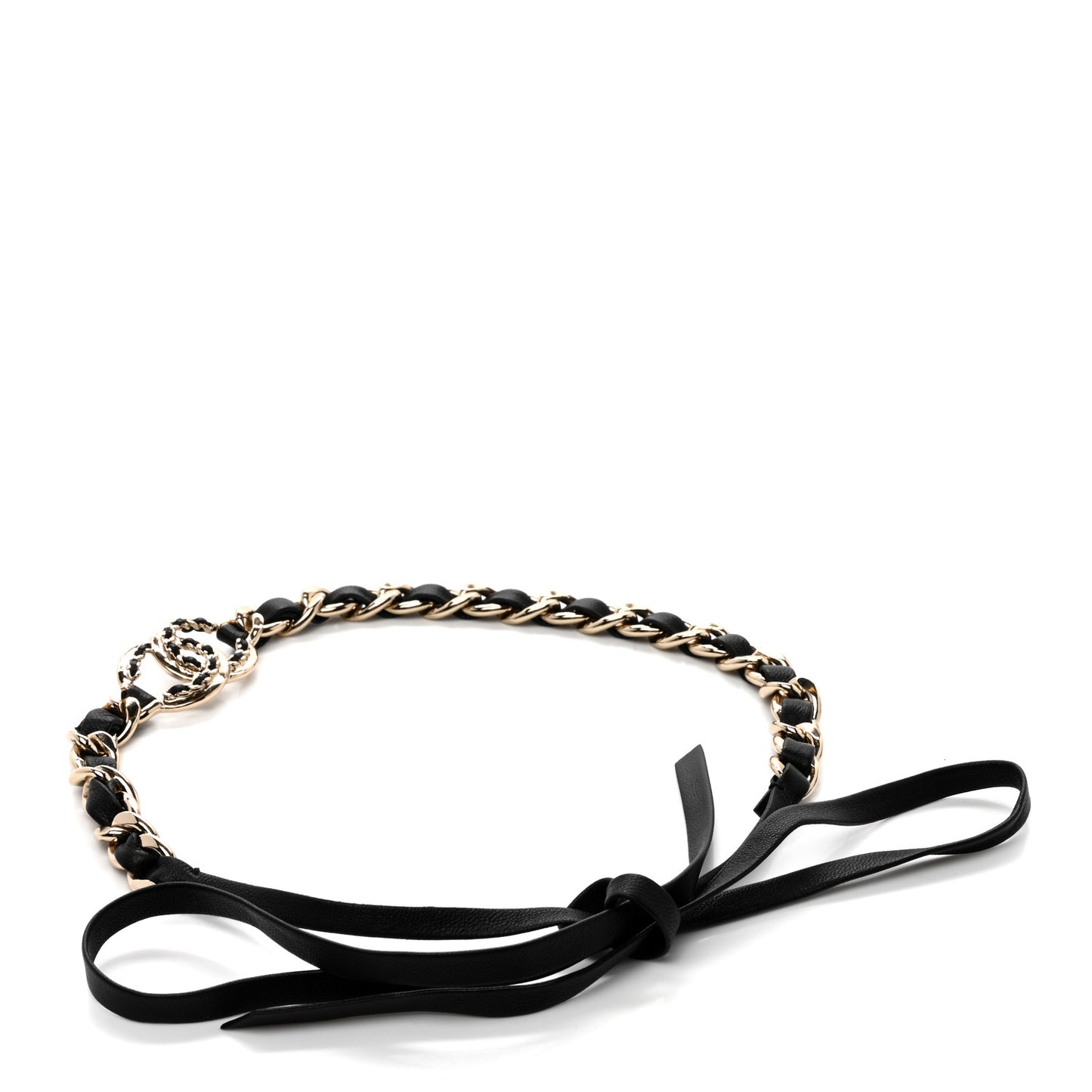 Metal Lambskin CC Chain Tie Headband Gold Black