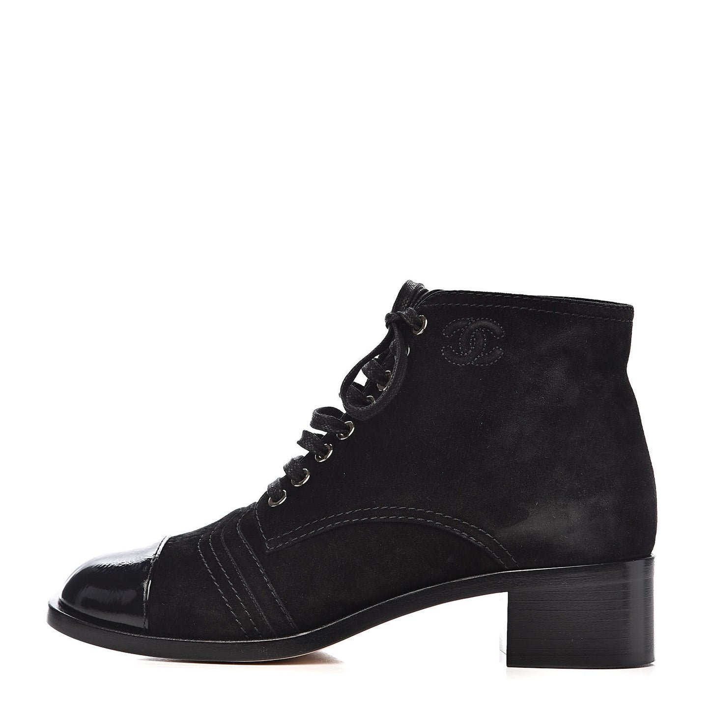 Suede Patent Cap Toe CC Boots 38.5 Black