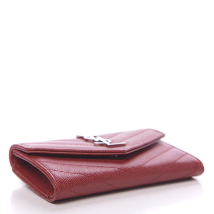 Saint Laurent Grain De Poudre Matelasse Chevron Small Monogram Envelope Wallet New Red 4 of 7