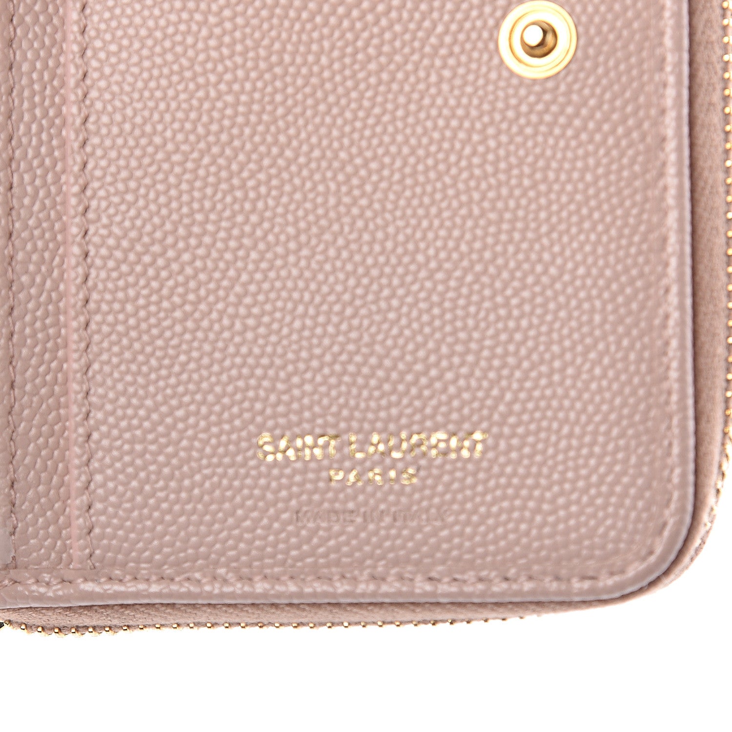 Saint Laurent Grain De Poudre Matelasse Chevron Monogram Compact Zip Around Wallet Pink 6 of 6