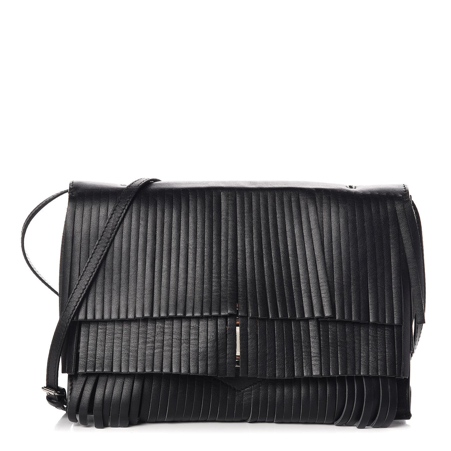 Calfskin Small Fringe Lunch Bag Black