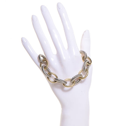 David Yurman Sterling Silver 18K Yellow Gold 17mm Extra Large Oval Link Bracelet 2 of 5