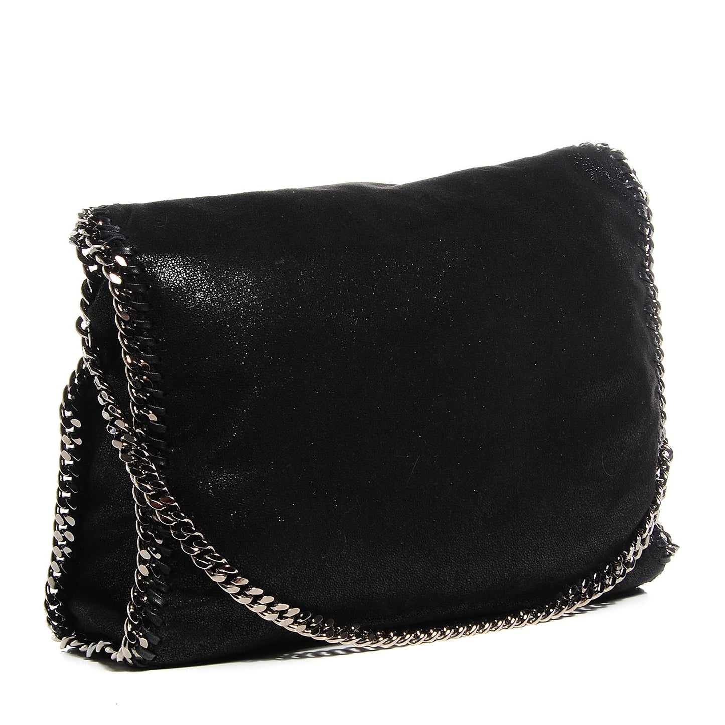 Faux Leather Shaggy Deer Falabella Fold Over Tote Black