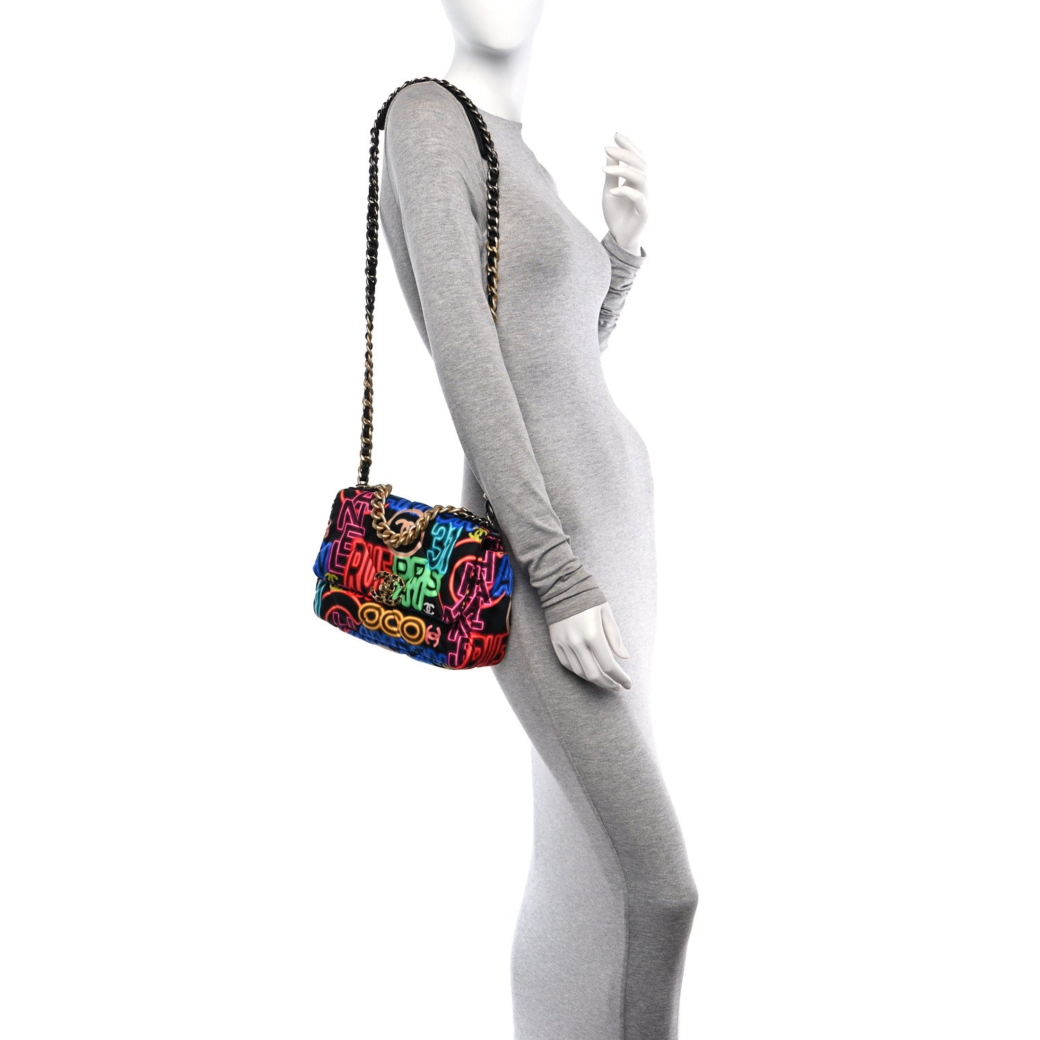 Chanel Fabric Printed Medium Chanel 19 Flap Black Multicolor 2 of 10