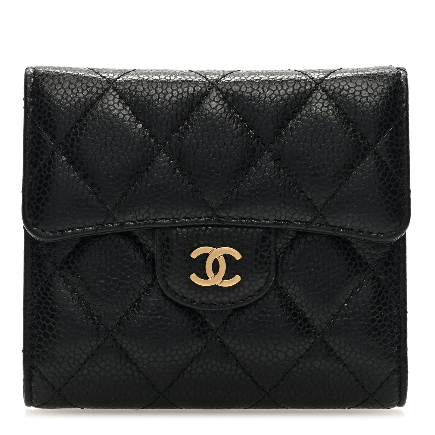 Caviar Quilted Compact Flap Wallet Black