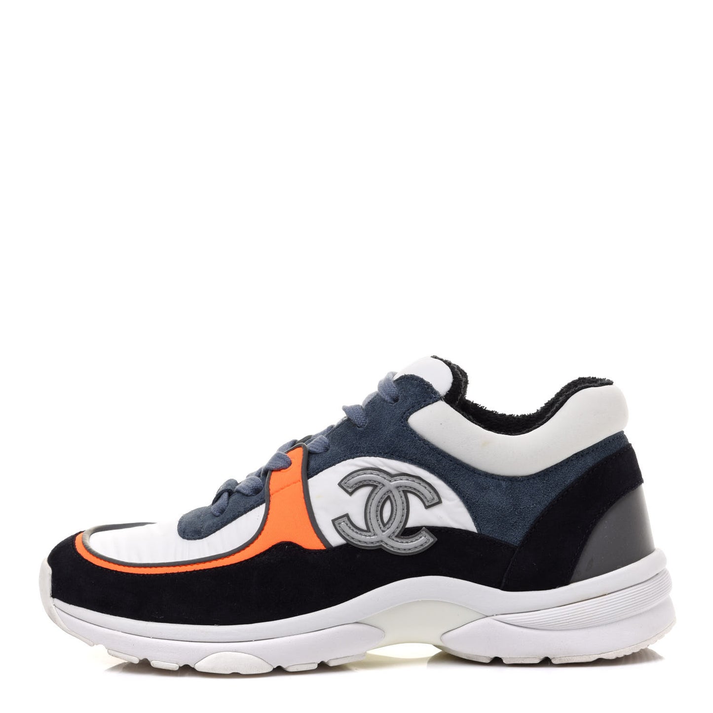 Nylon Calfskin Suede CC Womens Sneakers 36.5 Navy White Orange Black