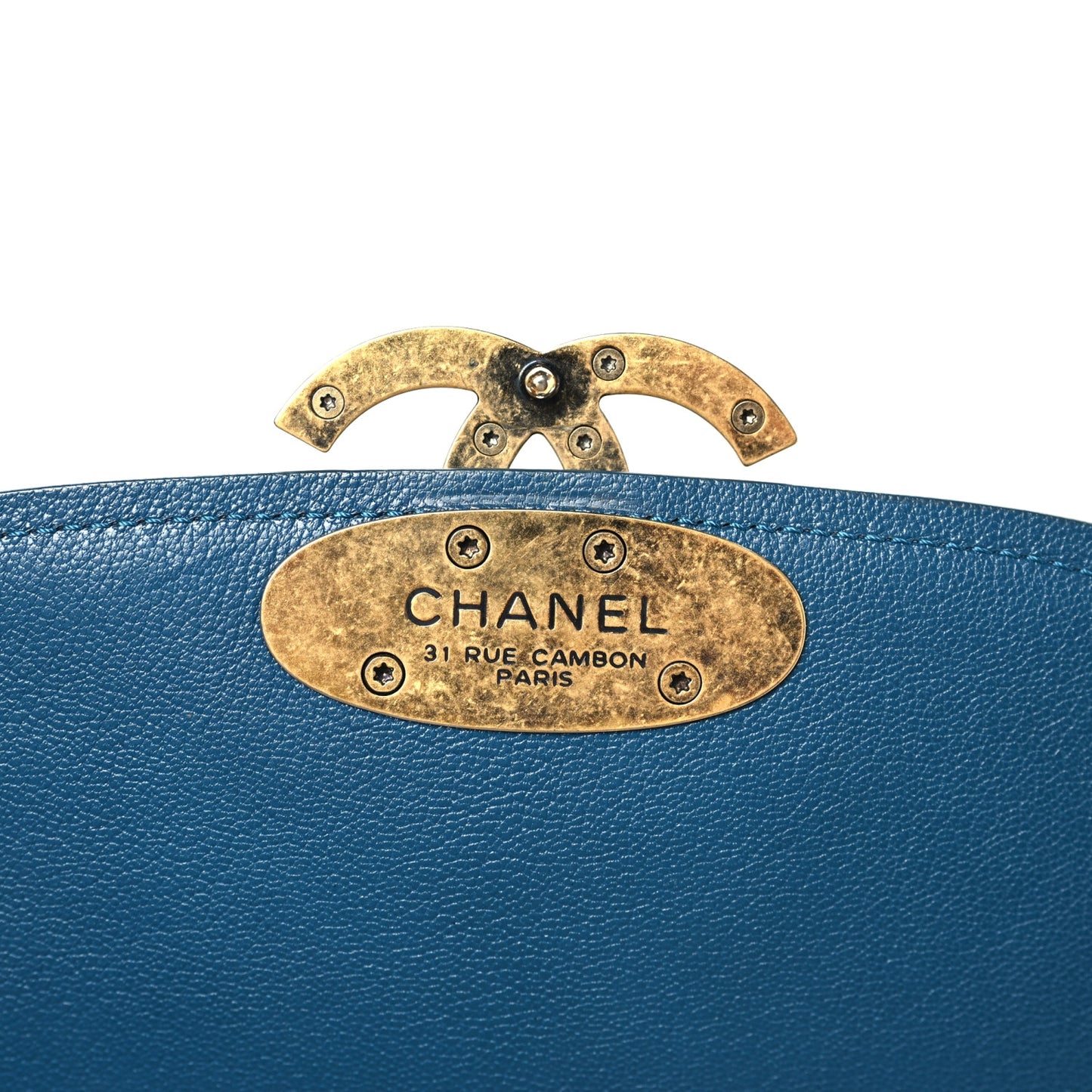 Shiny Calfskin Goatskin Quilted Medium Coco Curve Messenger Flap Navy