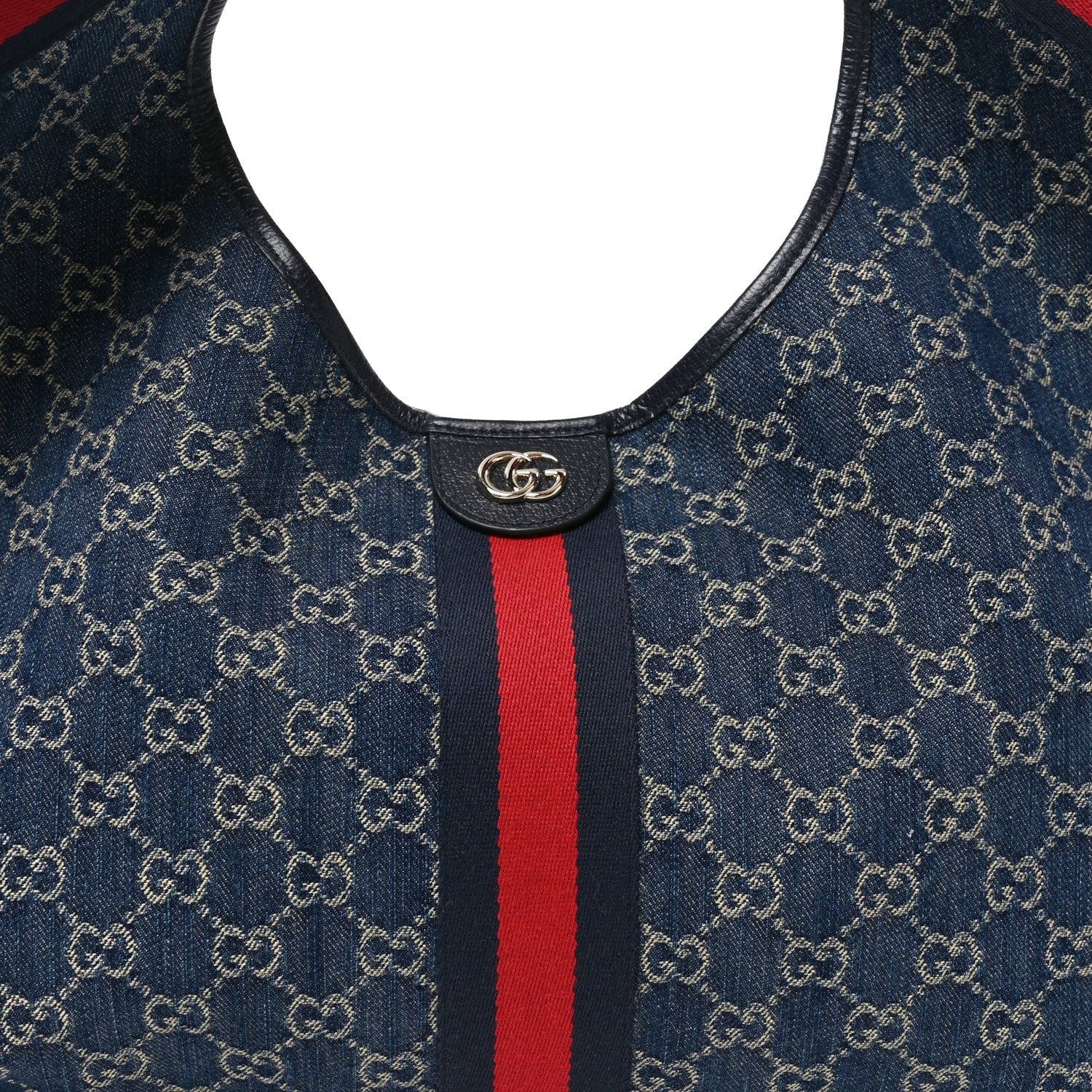 Gucci Denim GG Monogram Web Large Giglio Tote Blue 8 of 10