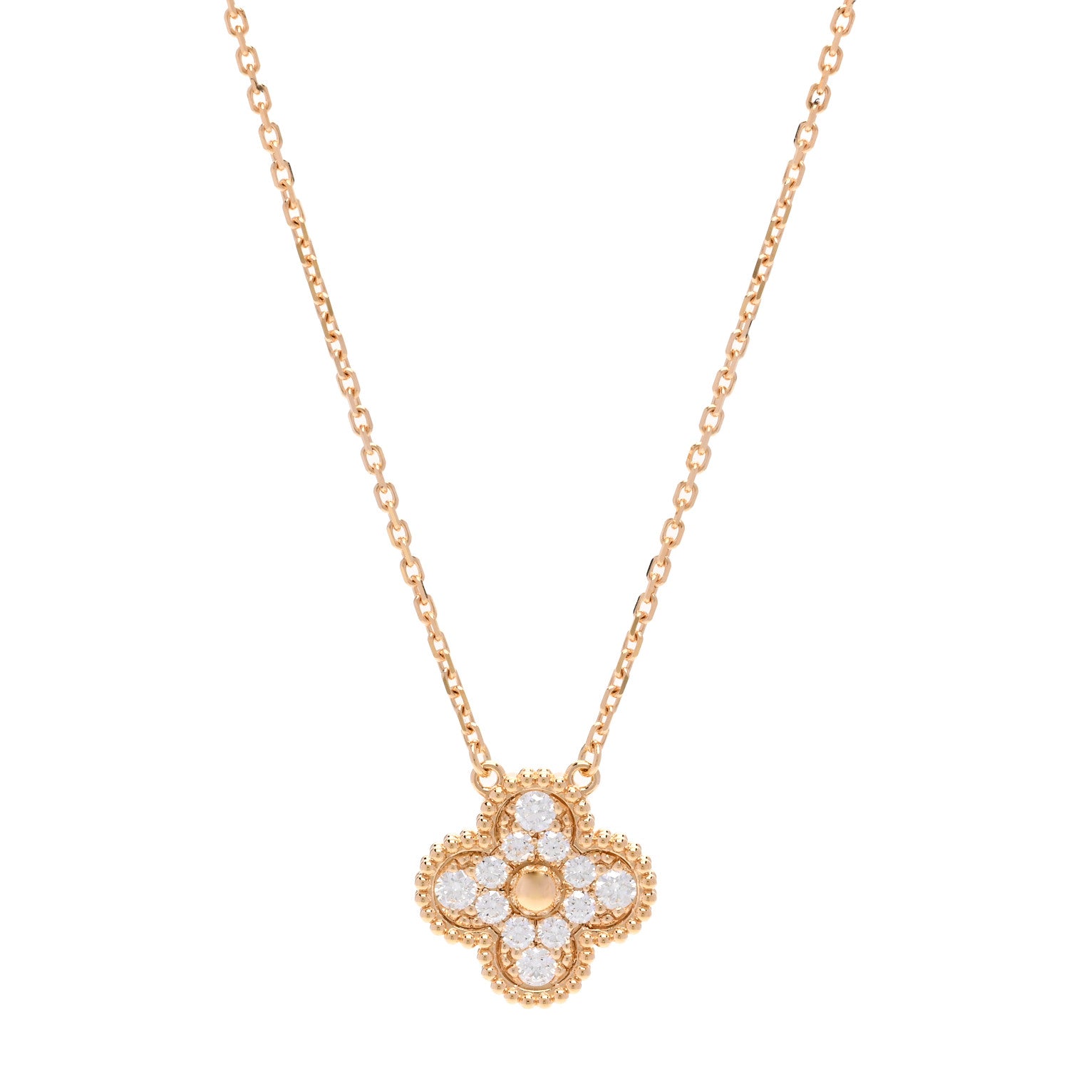 Van Cleef & Arpels 18K Yellow Gold Diamond Vintage Alhambra Pendant Necklace 1 of 6