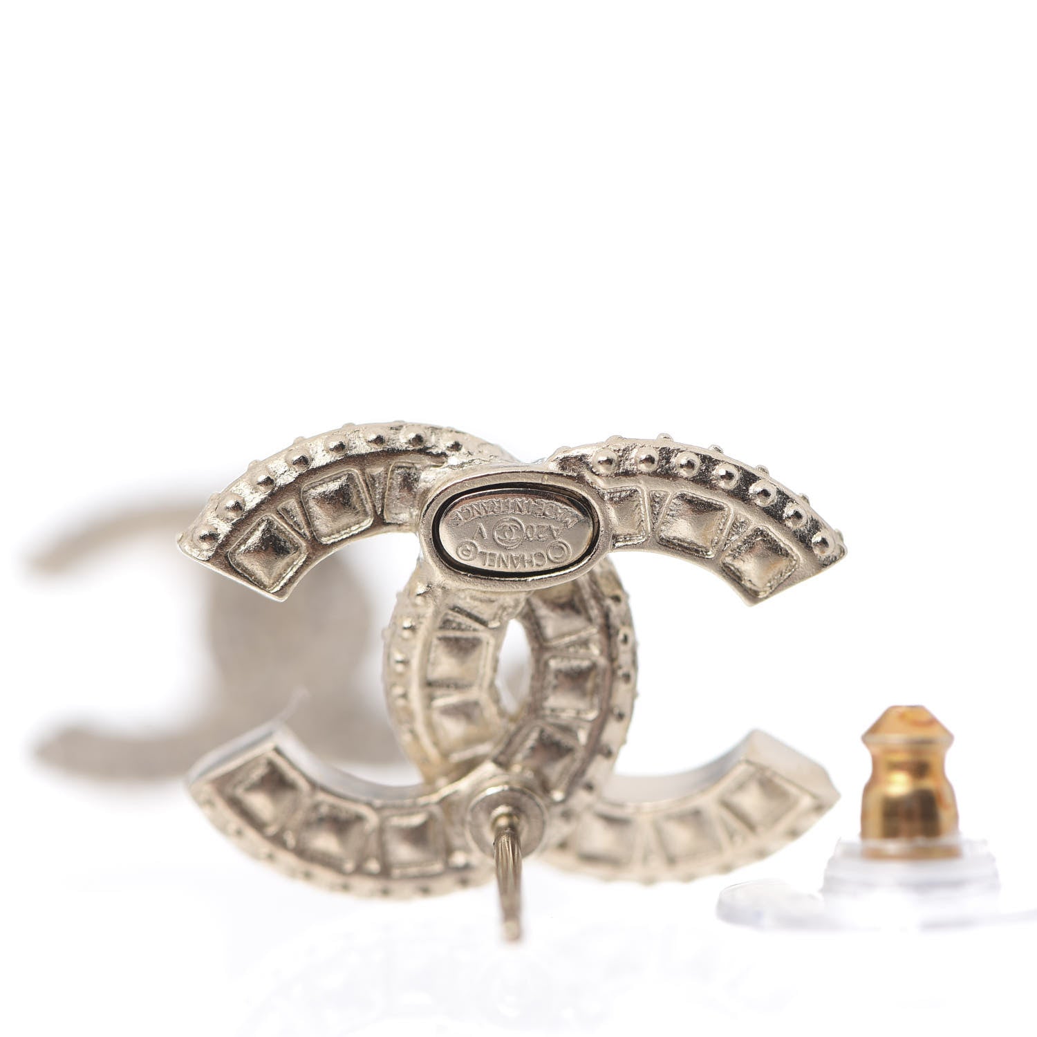 Chanel Crystal Timeless CC Earrings Light Gold 4 of 4