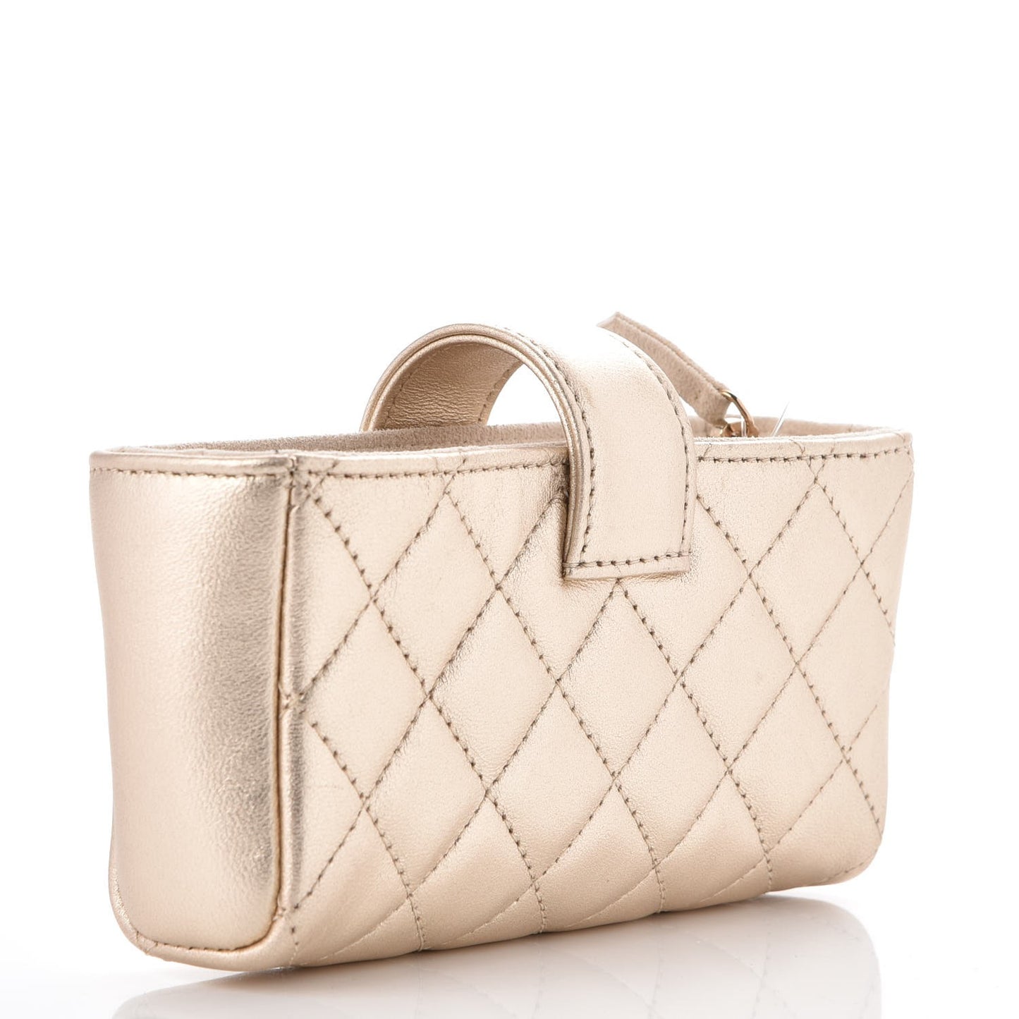 Metallic Calfskin Quilted Mini Phone Holder Clutch Light Gold