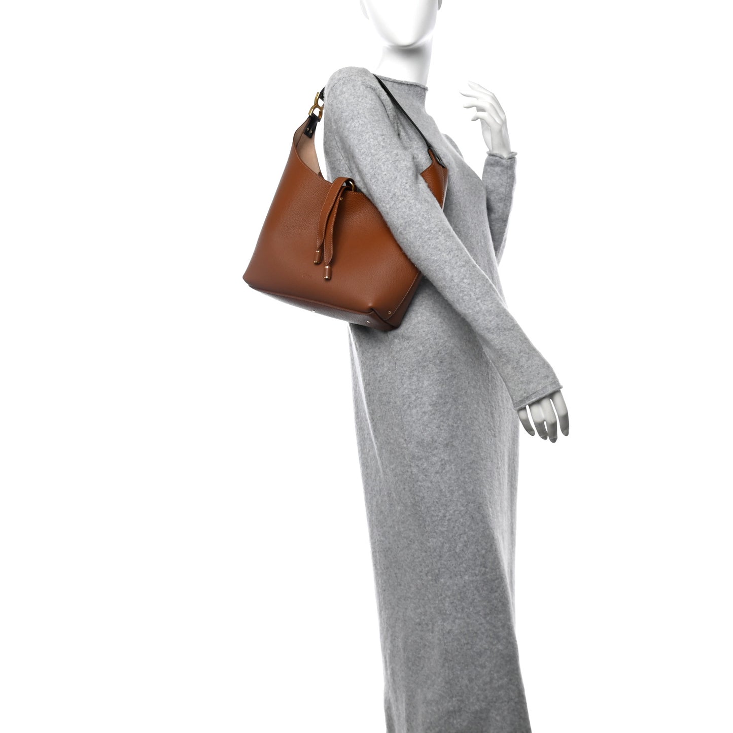 Grained Calfskin Small Marcie Hobo Bag Tan