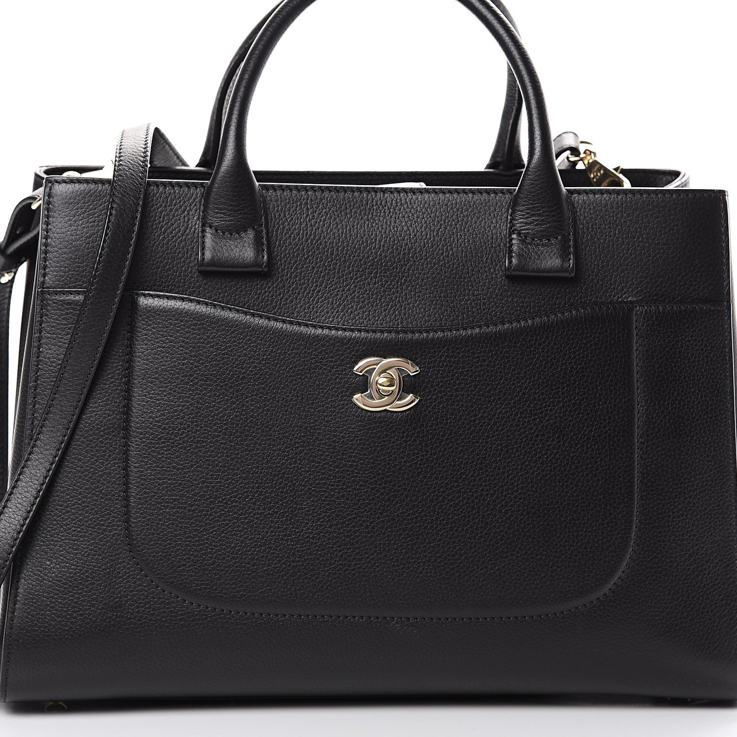 Grained Calfskin Small Neo Executive Shopper Tote Black