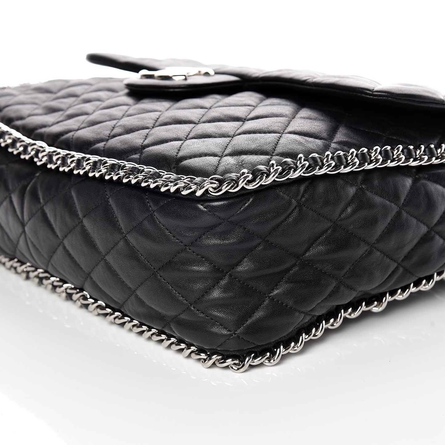 Washed Lambskin Quilted Maxi Chain Around Flap Black