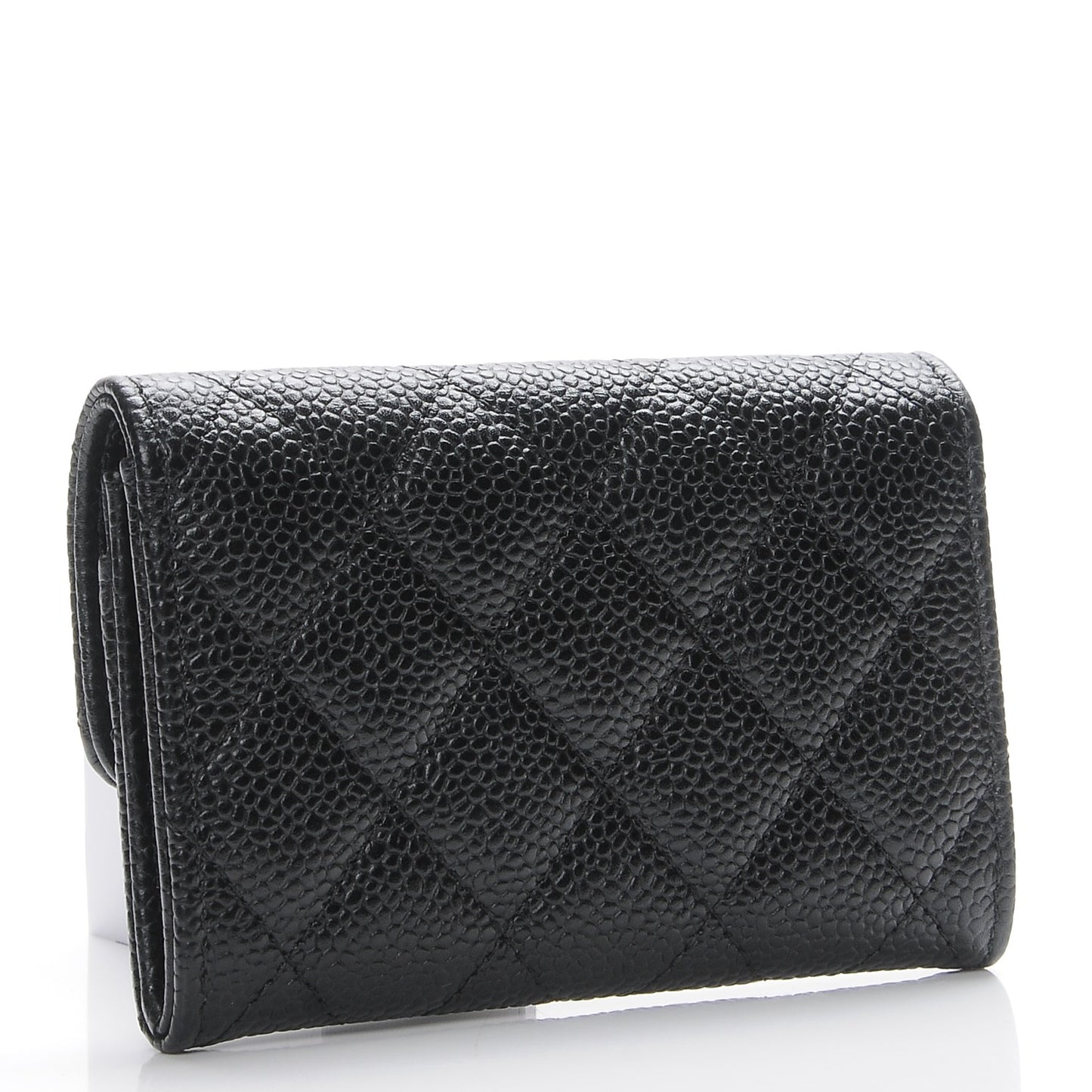 Caviar Quilted Flap Card Holder Black