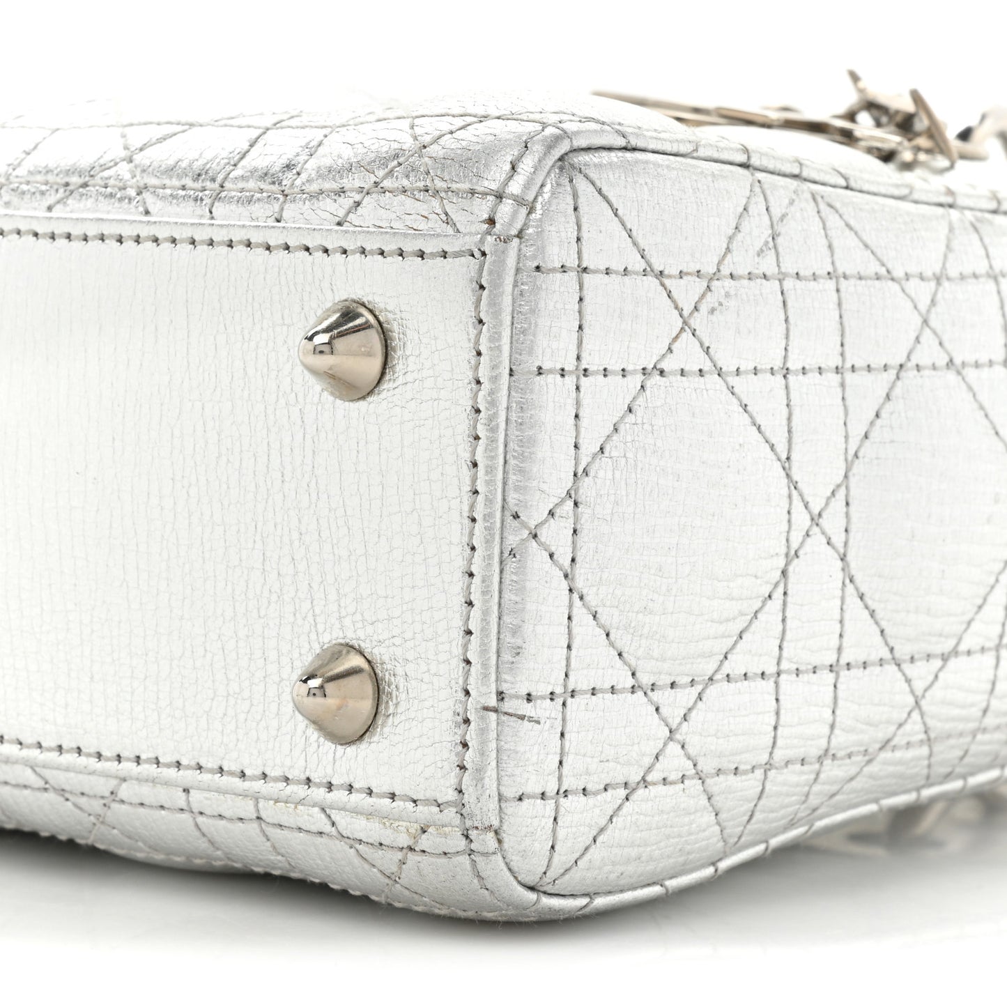 Metallic Grained Calfskin Cannage Small Lucky Badges My Lady Dior Silver