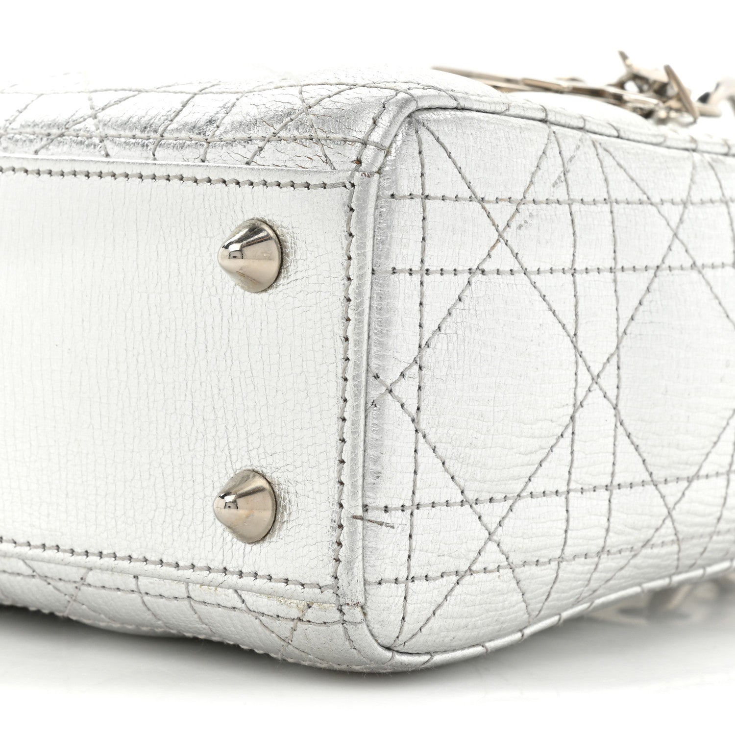 Christian Dior Metallic Grained Calfskin Cannage Small Lucky Badges My Lady Dior Silver 8 of 17