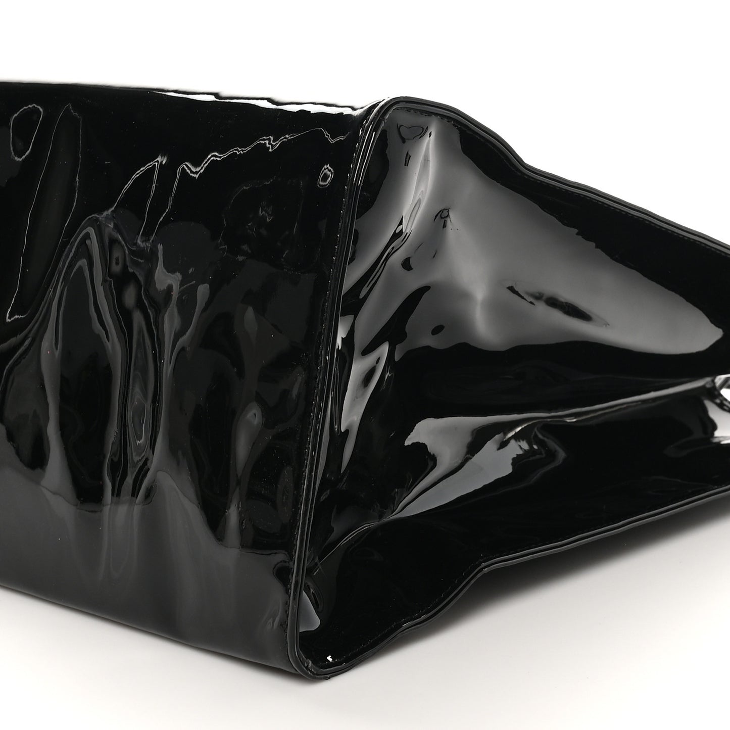 Patent Vegan Leather Large Shopping Bag Black