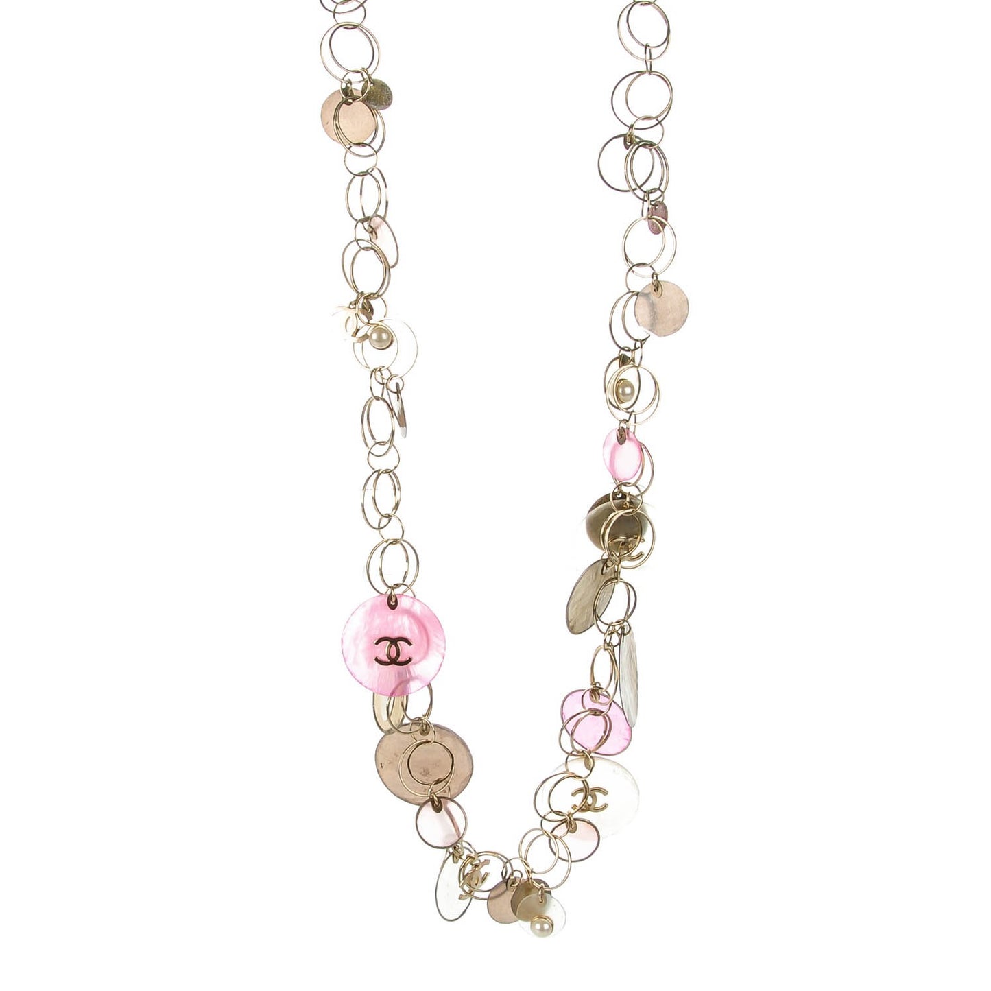 Pearl CC Long Necklace Pink Gold