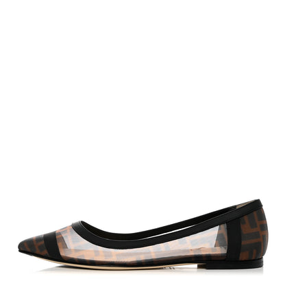 Fendi Mesh FF Skimmer Ballerina Flats 38 Tobacco Moro Black 1 of 7