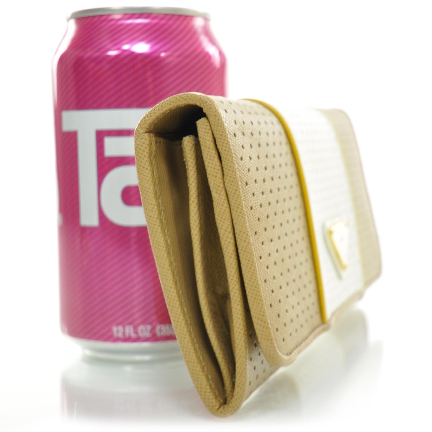 Prada Saffiano Perforated Stripe Continental Wallet Cuoio Mimosa 3 of 9