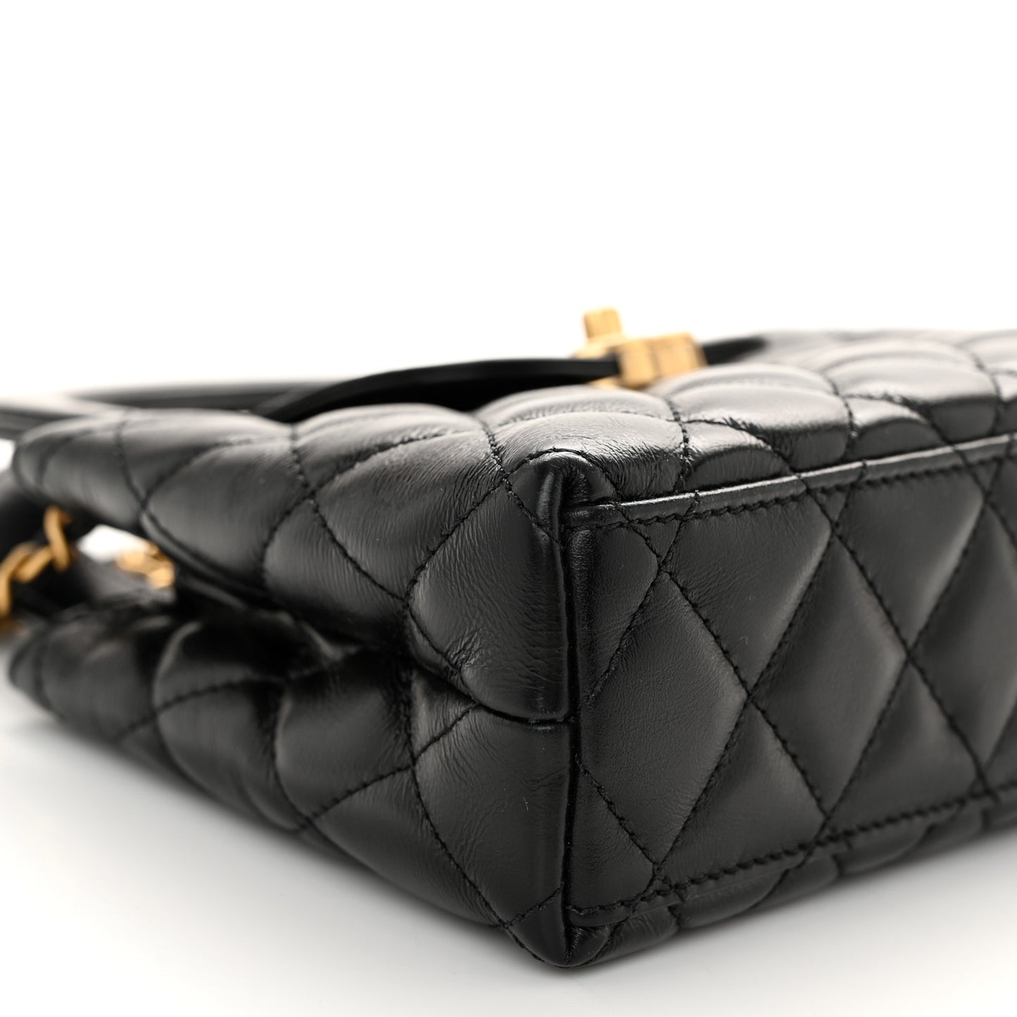 Shiny Aged Calfskin Quilted Nano Kelly Shopper Black