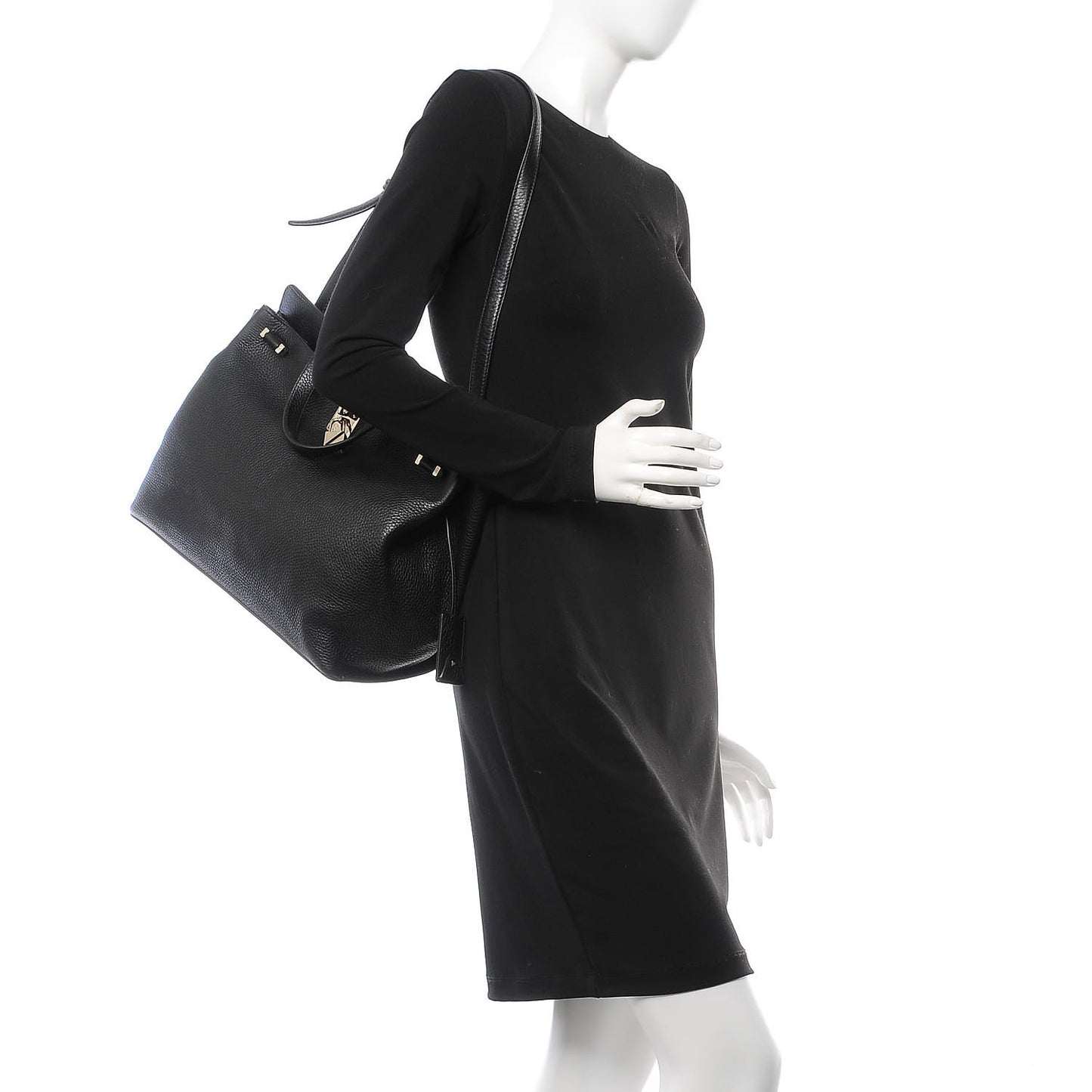 Pebbled Calfskin Large JoyLock Satchel Black