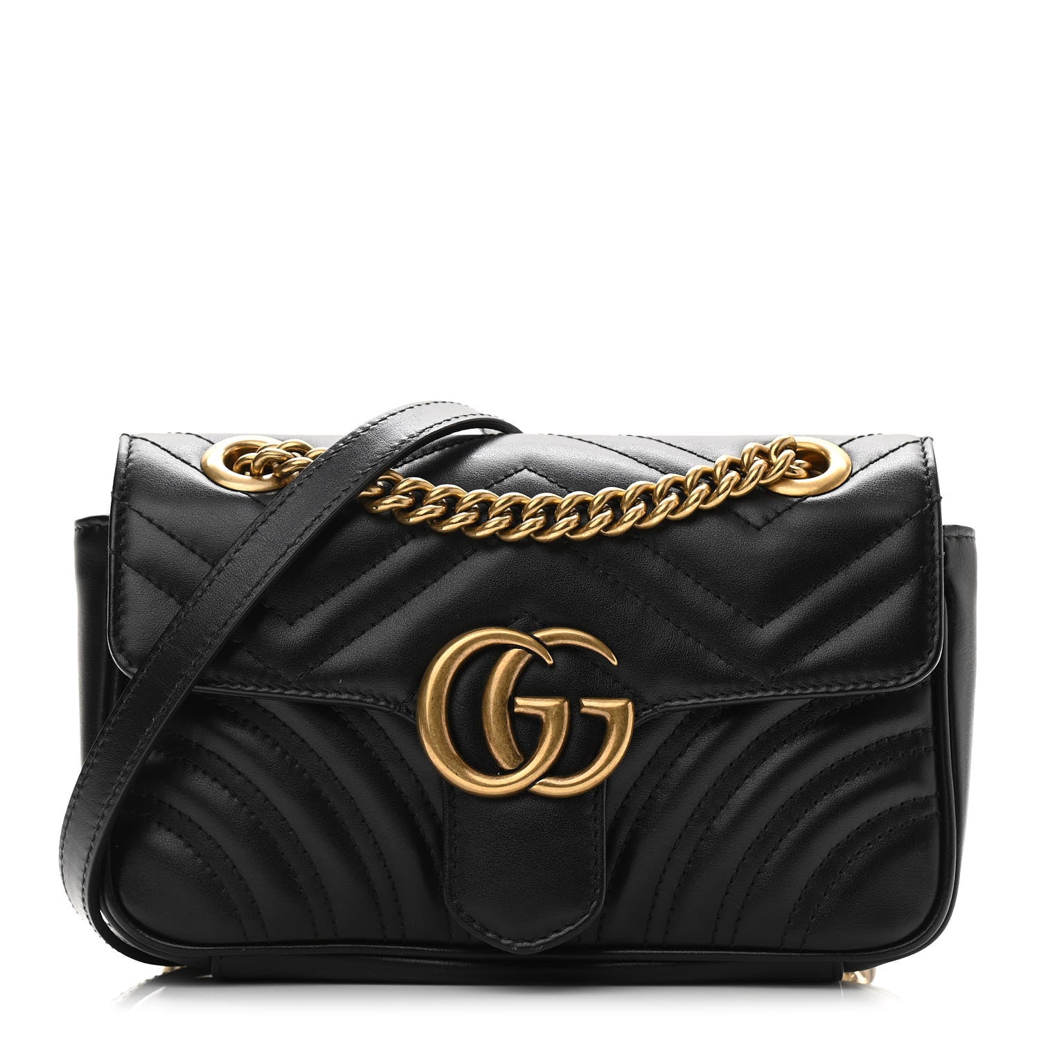 Gucci Calfskin Matelasse Mini GG Marmont Shoulder Bag Black 1 of 10