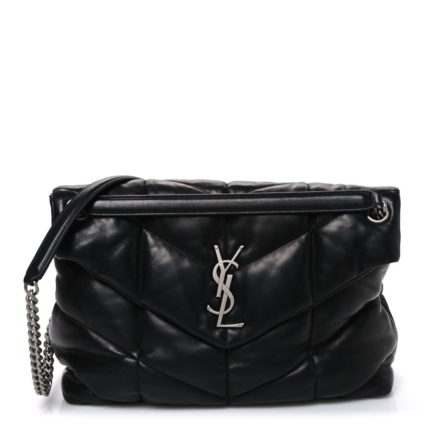 Saint Laurent Lambskin Quilted Medium Loulou Puffer Monogram Chain Satchel Black 1 of 10