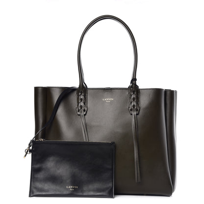 Lanvin Smooth Calfskin Small Fringe Shopper Tote Khaki Fonce 1 of 11