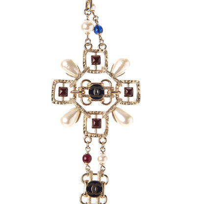Chanel Metal Resin Bead Pearl CC Necklace Red Blue 4 of 9