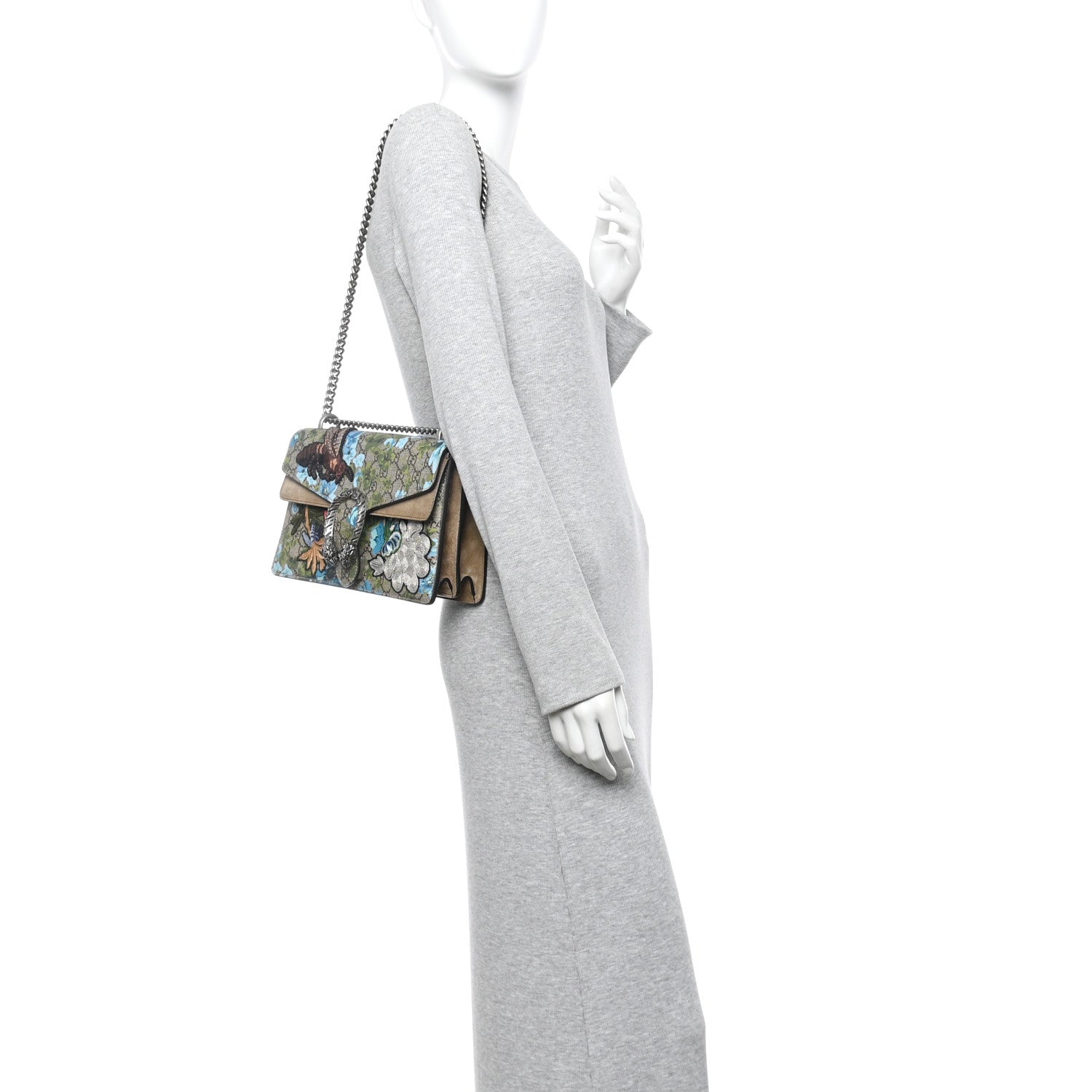 Gucci GG Supreme Monogram Blooms Print Embroidered Small Dionysus Shoulder Bag Blue Taupe 2 of 10