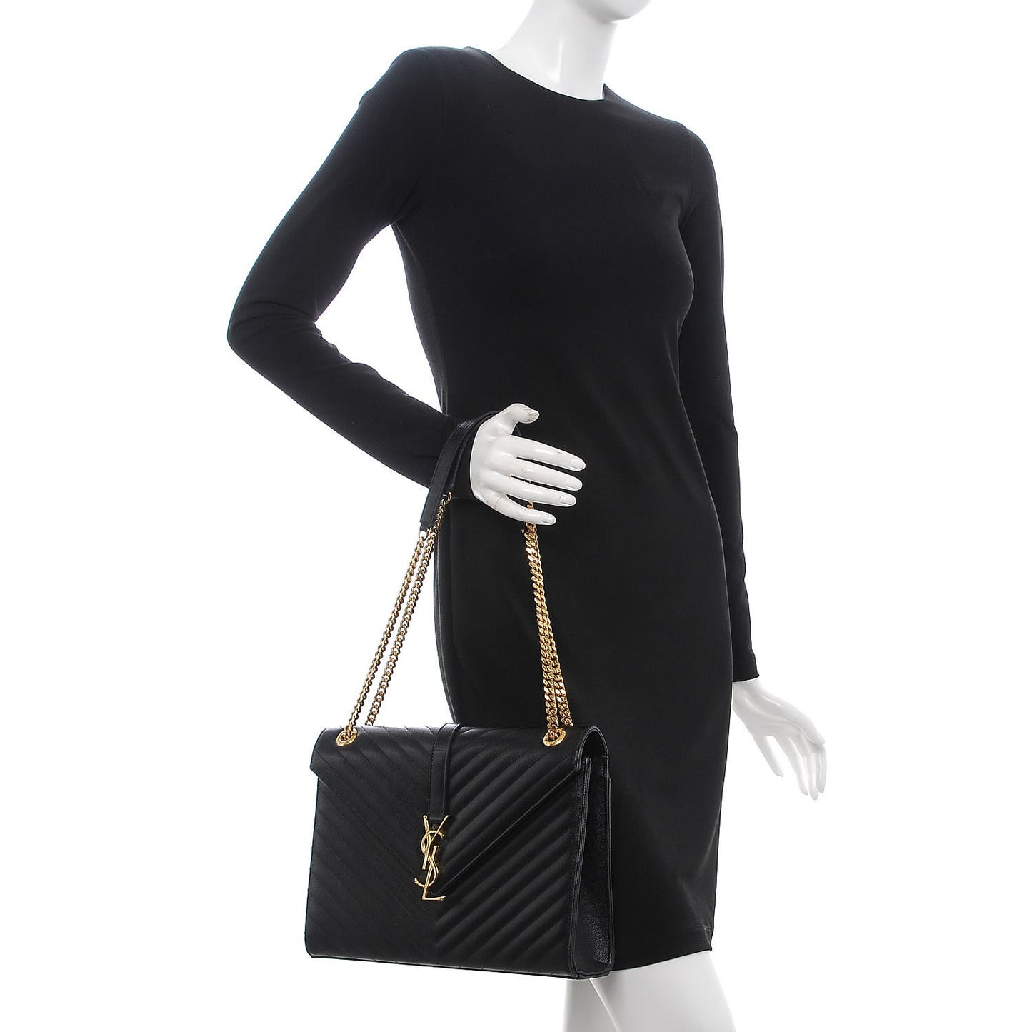 Grain De Poudre Matelasse Chevron Large Monogram Satchel Black