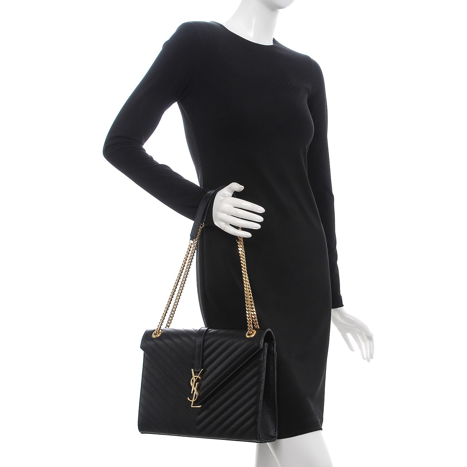 Saint Laurent Grain De Poudre Matelasse Chevron Large Monogram Satchel Black 2 of 8