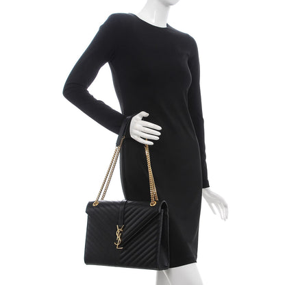 Saint Laurent Grain De Poudre Matelasse Chevron Large Monogram Satchel Black 2 of 8