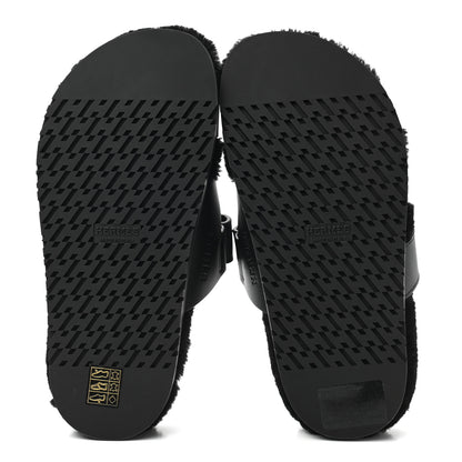 Hermes Calfskin Woolskin Womens Chypre Sandals 36 Black 5 of 8