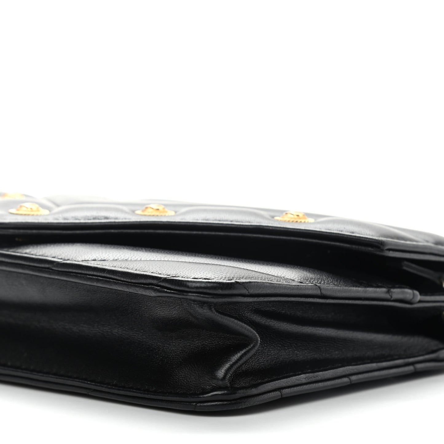 Lambskin Chevron Quilted Medallion Wallet On Chain WOC Black