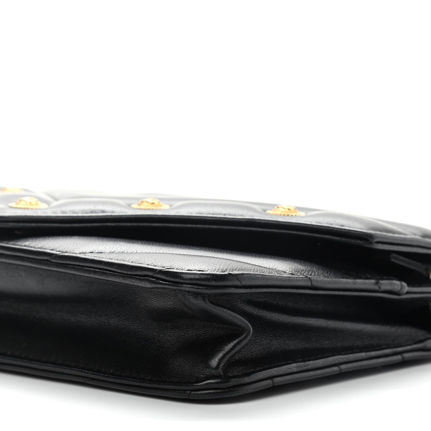 Chanel Lambskin Chevron Quilted Medallion Wallet On Chain WOC Black 10 of 14