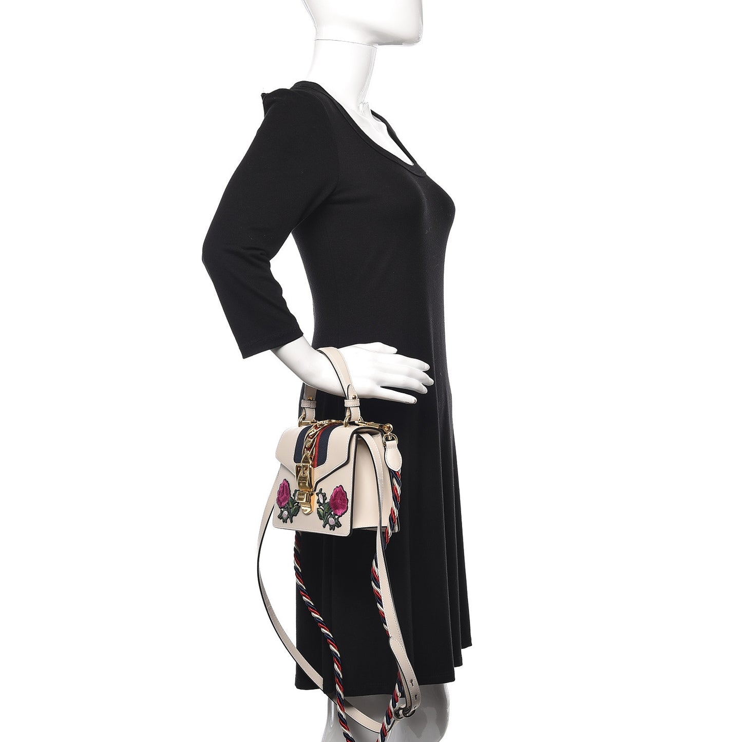 Calfskin Embroidered Mini Sylvie Top Handle Bag White