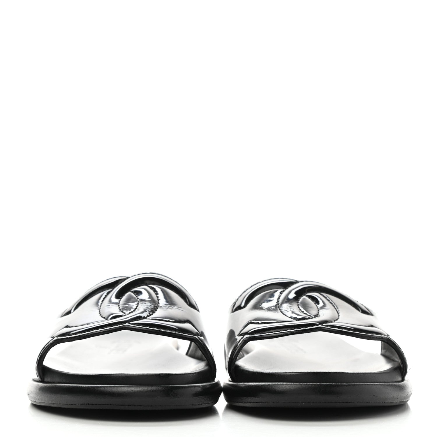 Chanel Patent CC Slide Sandals 38.5 Black 2 of 13