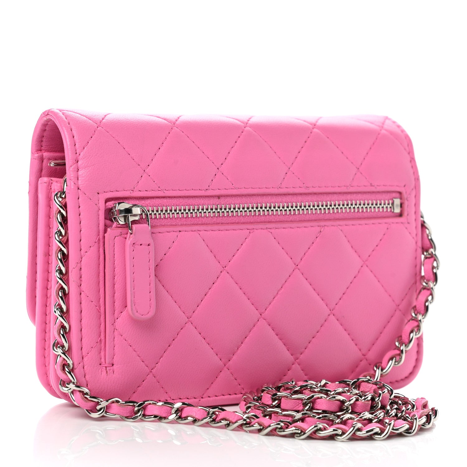 Chanel Lambskin Quilted Mini Wallet On Chain WOC Pink 5 of 18