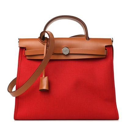 Hermes Vache Hunter Toile Herbag Zip 31 PM Rouge Tomate Natural 3 of 11